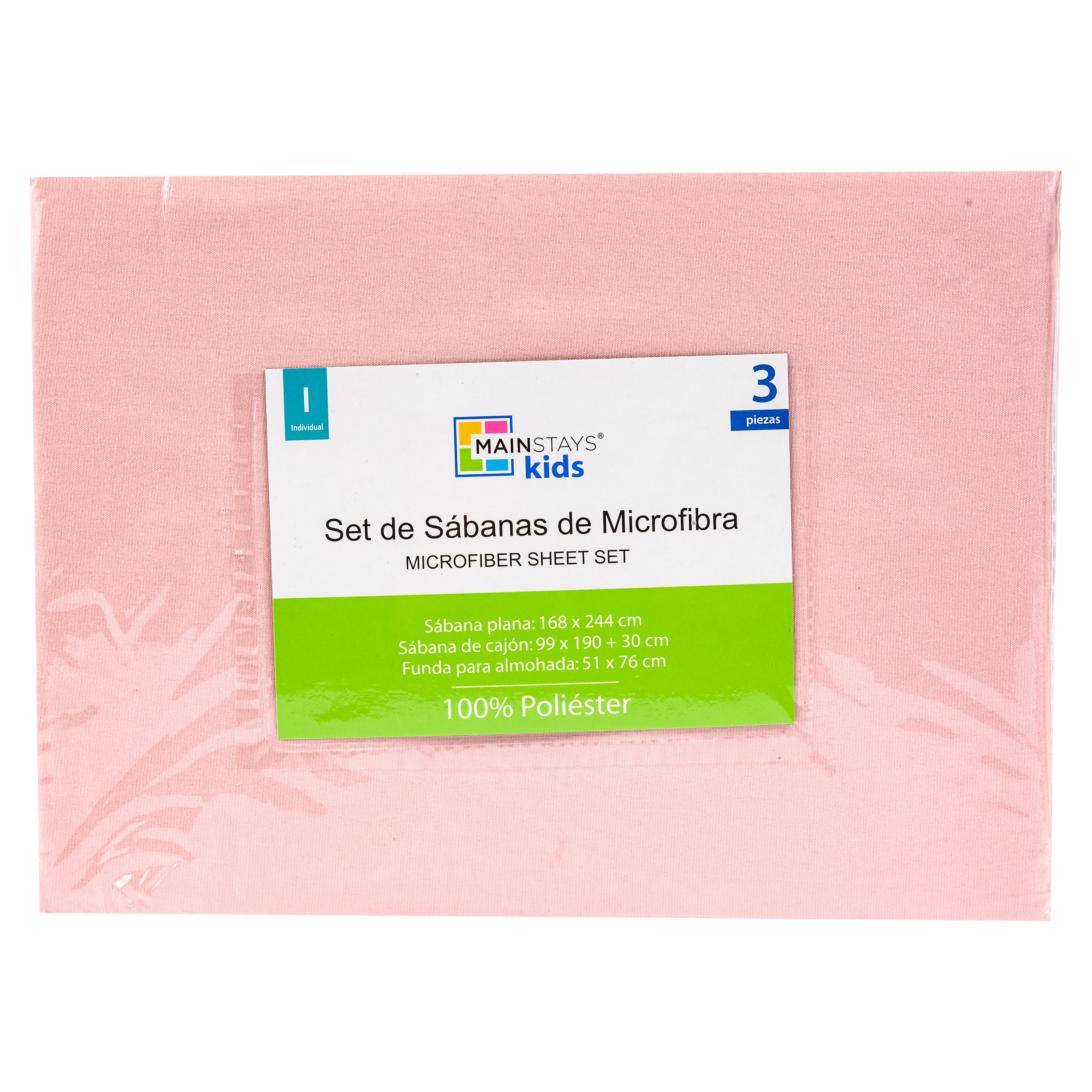 Set de sábanas Twin Mainstays color rosa liso - 3 Piezas