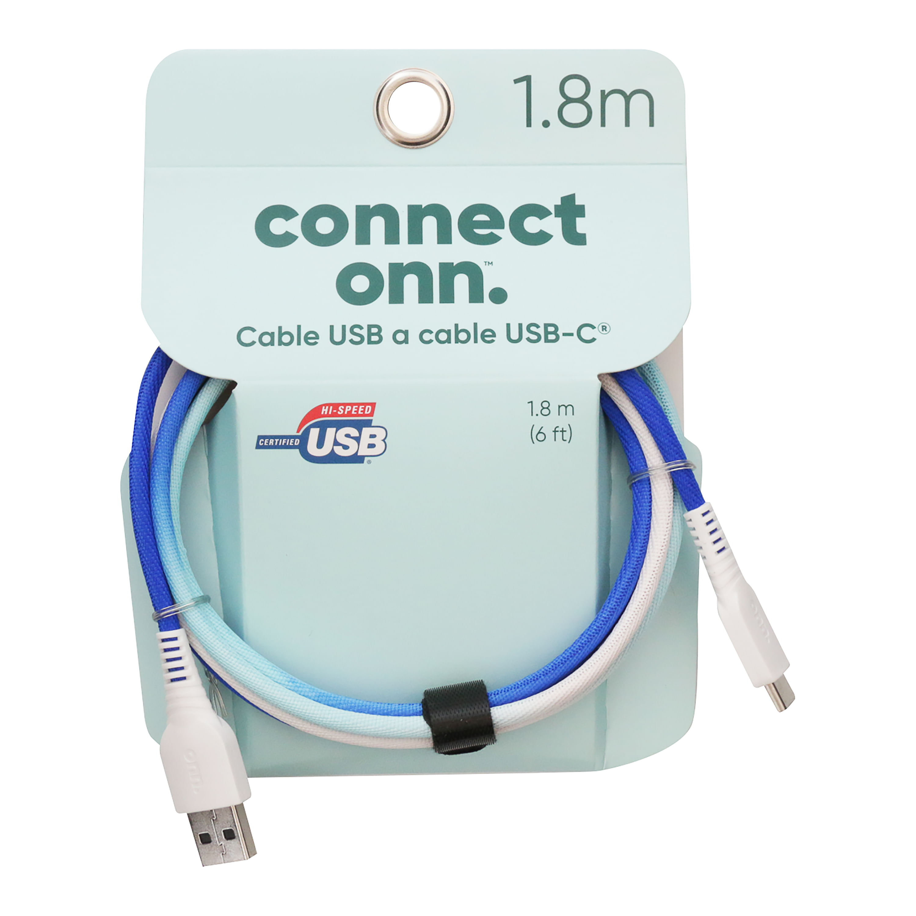 Cable Connect Onn USB tipo C color azul 1.8 m