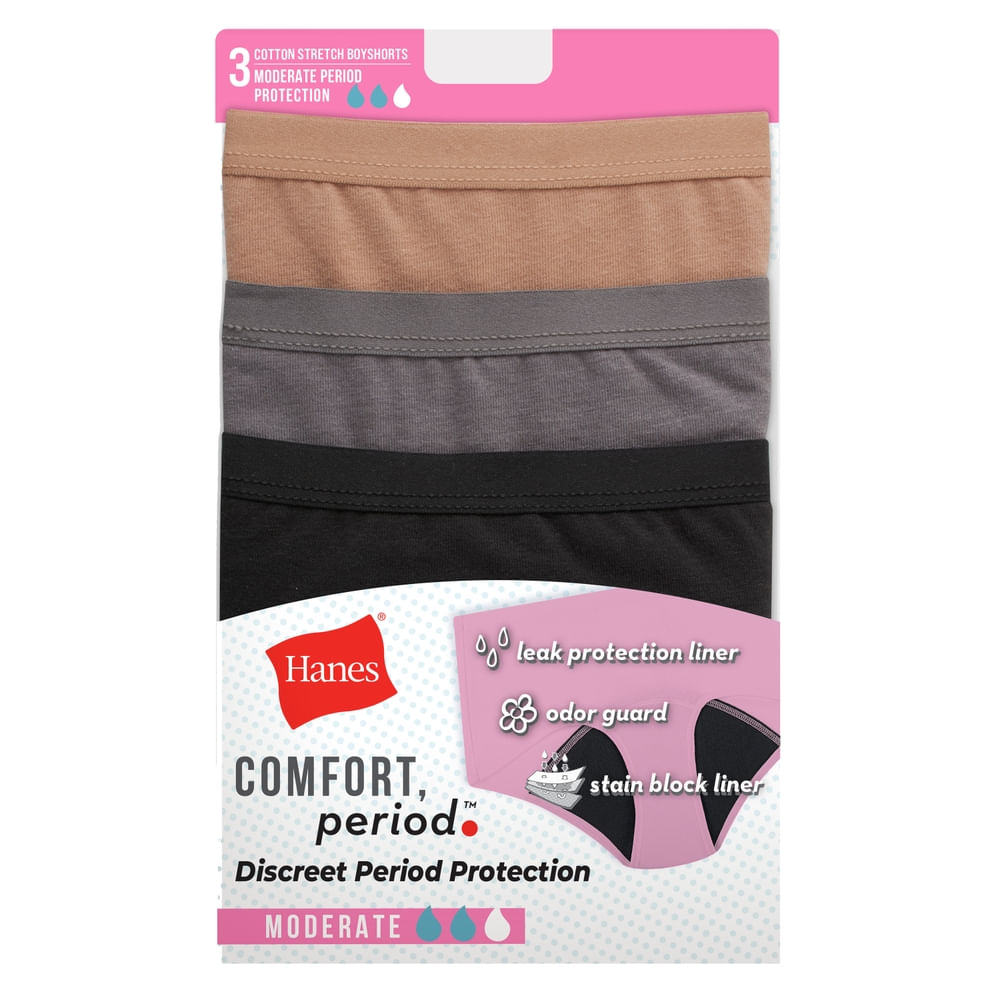 Boyshort Hanes, de dama para periodo color surtido -3uds