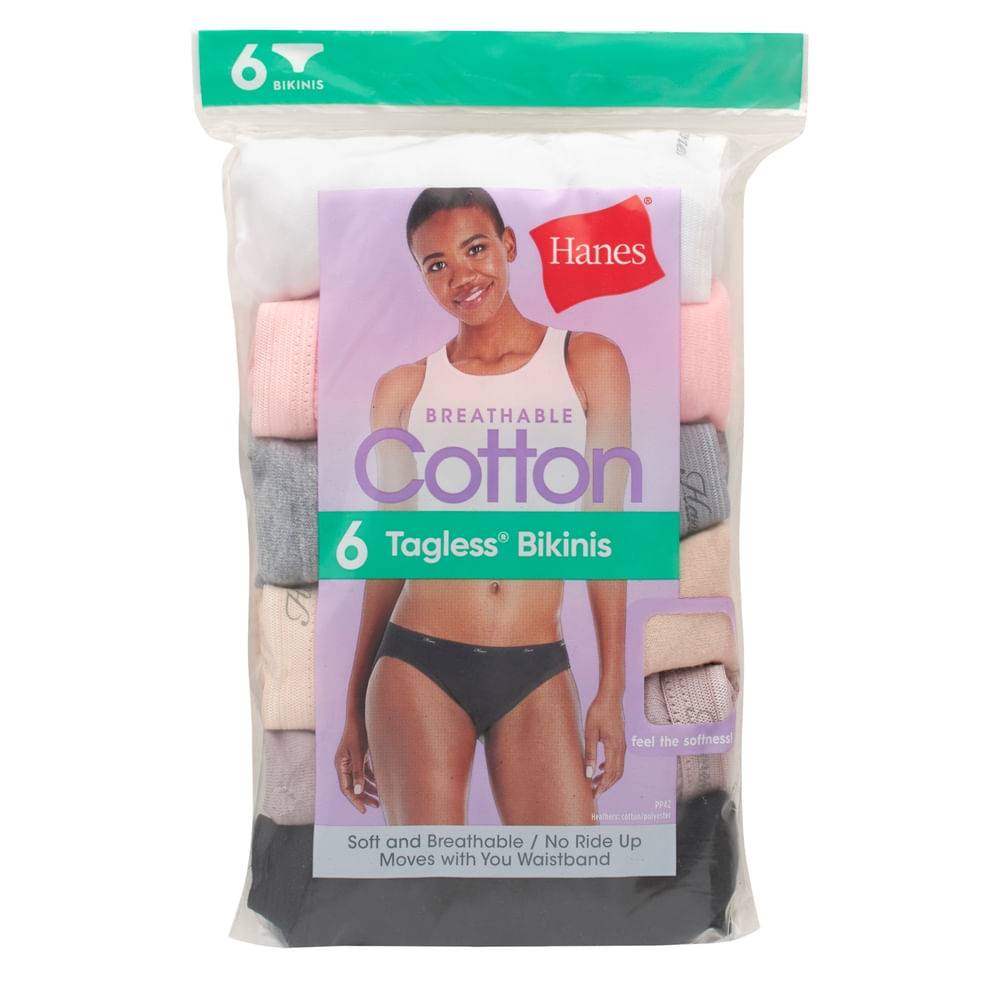 Bikini Hanes, Algodón para Mujer, 6 pack surtido -Talla 9