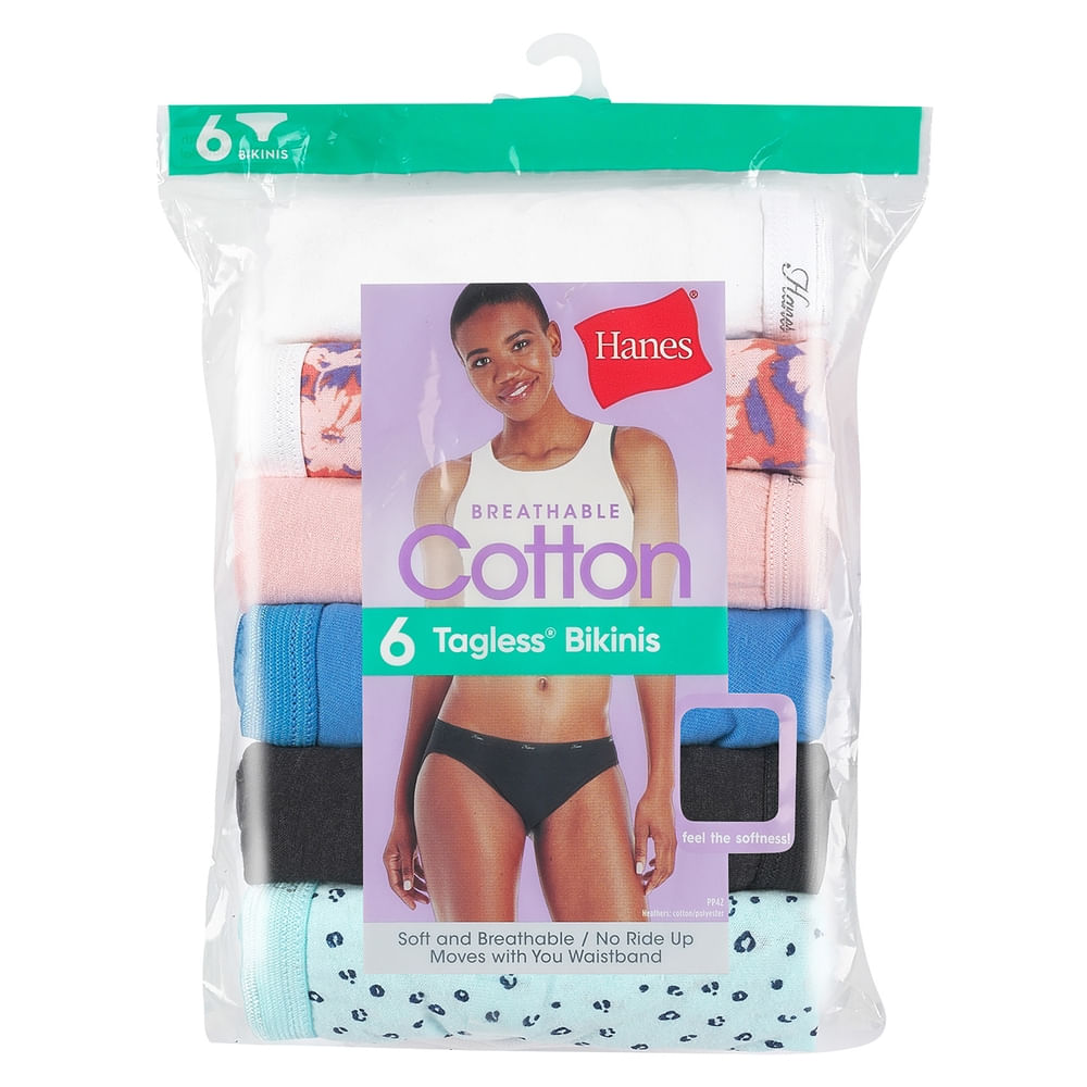 Bikini Hanes, Algodón para Mujer, 6 pack surtido -Talla 7