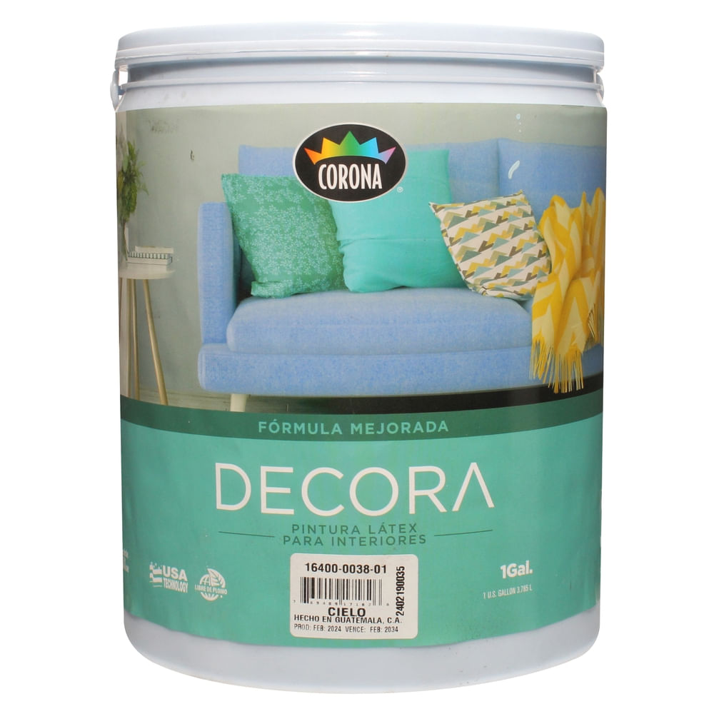 Pintura Latex Decora Formula Mejorada Para Interiores Color Cielo - 1 Galon