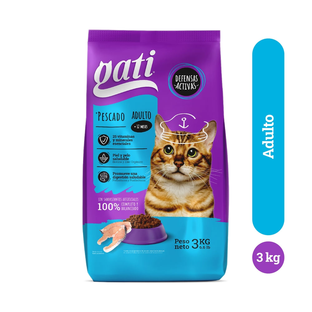 Alimento Seco Gati Para Gatos Adultos Sabor Pescado - 3 kg
