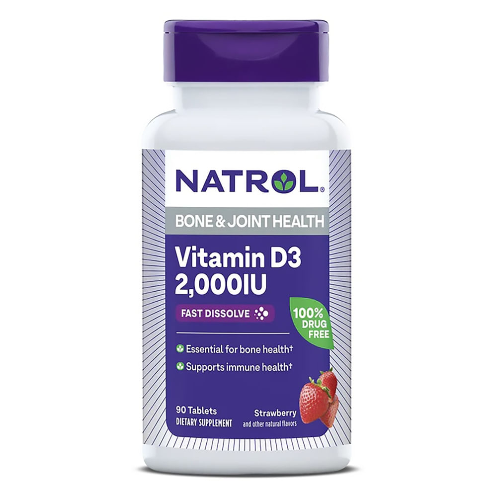 Vitamina D3 Natrol Fast Dissolve Sabor Fresa de 2000 UI - 90 uds-Precio indicado por vitamina a y d