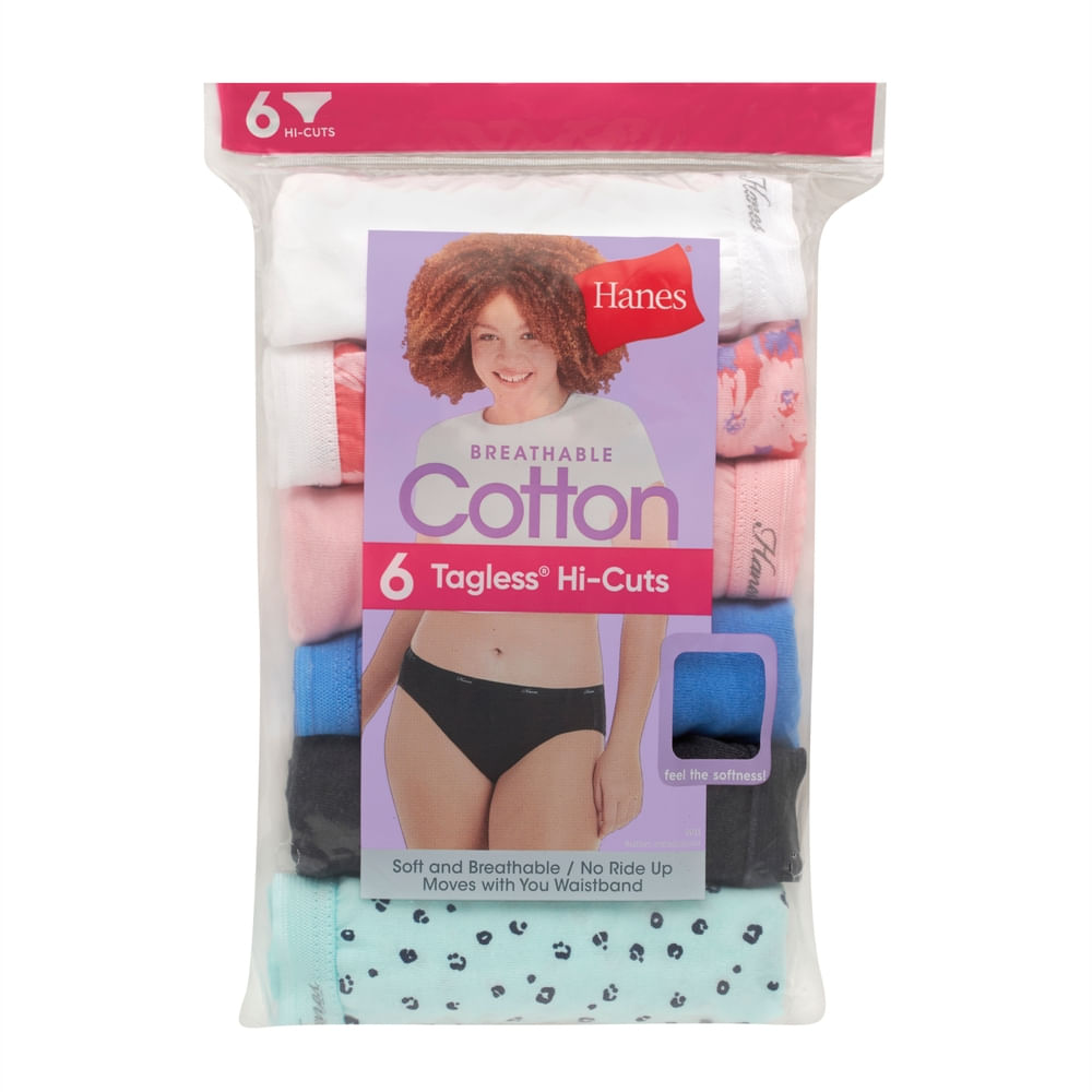 Panti Hanes, Corte Alto de Algodón, 6 pack surtido -Talla 9