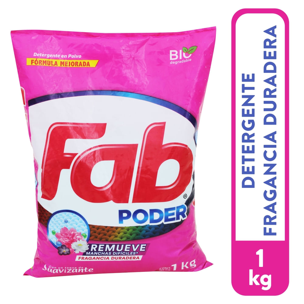 Detergente en polvo Fab 3 poder fragancia duradera - 1 kg