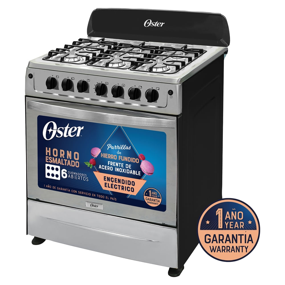 Estufa a Gas Oster OS-GSBCW30HSS Frente de Acero Inoxidable 6 Quemadores - 30 pulgadas