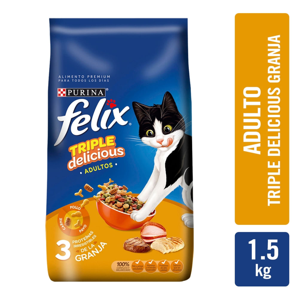 Comida para Gatos Felix adulto Triple delicious granja 1.5 kg