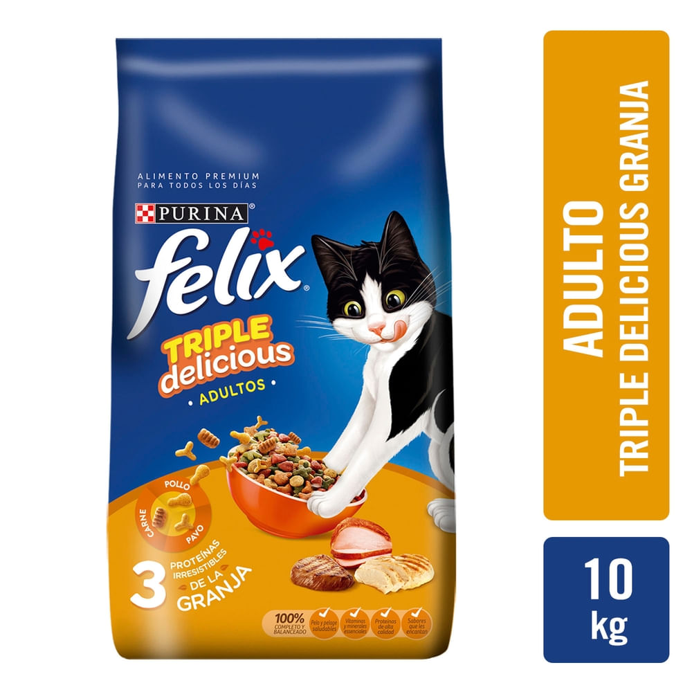Comida para Gatos Felix adulto Triple delicious granja -10 kg