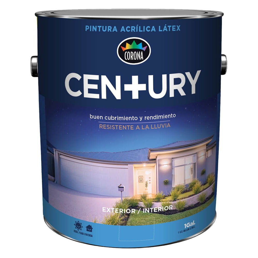 Pintura Látex Marca Century Acrílica Color Azul Cielo. Resistente a la lluvia. - 1 Galón