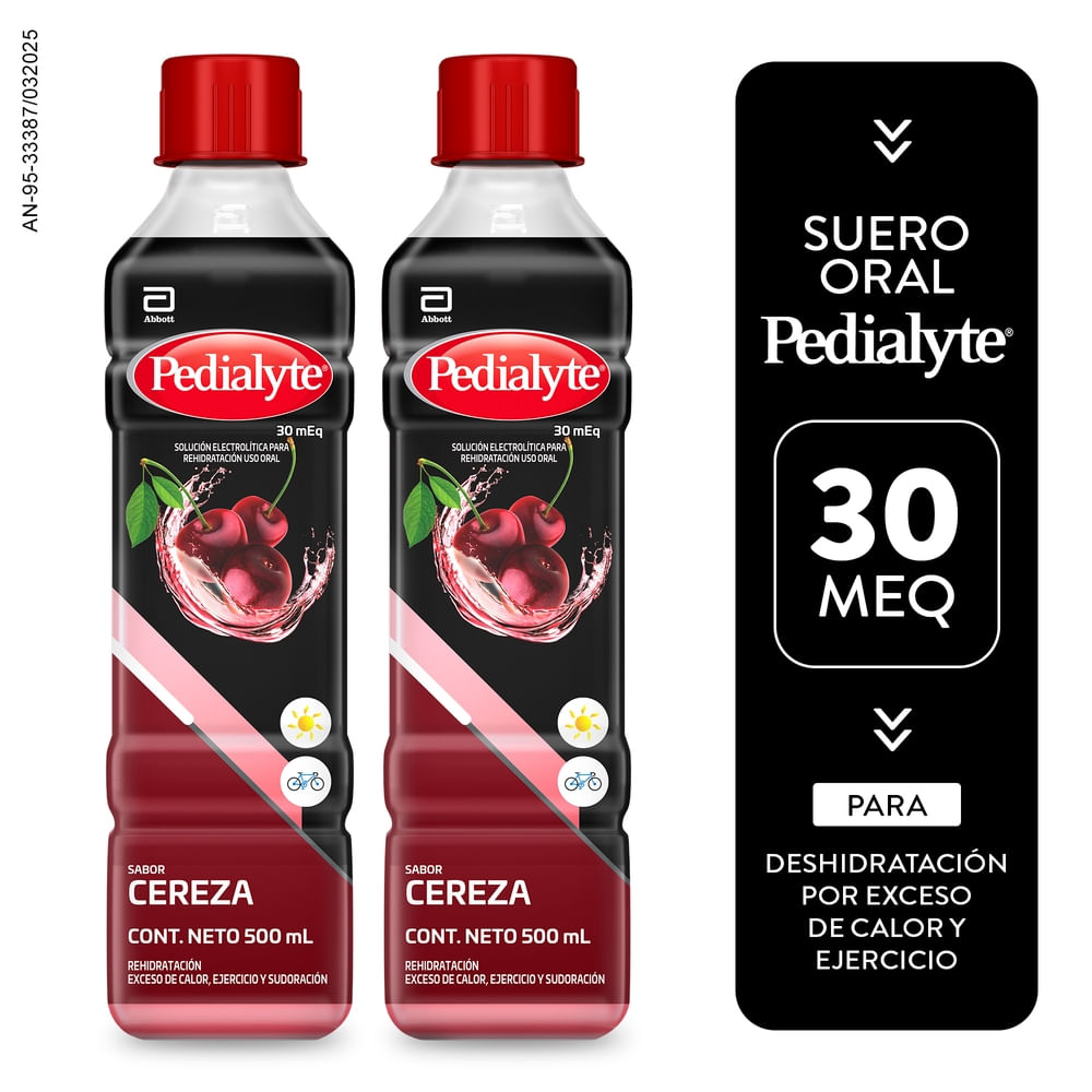 2 Pack Suero de Rehidratación Oral, Pedialyte ® 30 Cereza 1000 mL-Precio indicado por suero oral