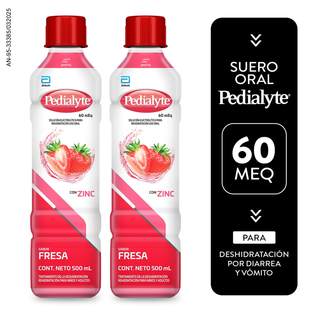 2 Pack Suero de Rehidratación Oral, Pedialyte ® 60 Fresa 1000 mL-Precio indicado por suero oral