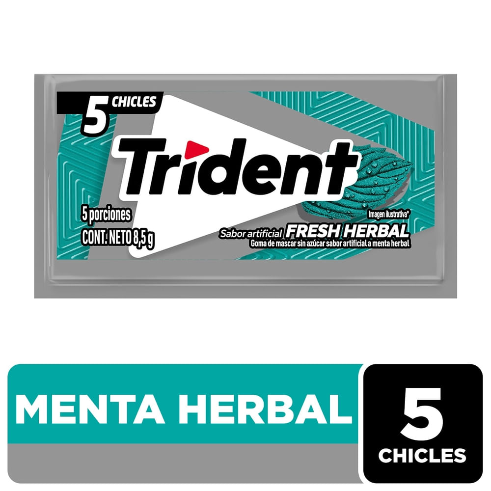 Goma Mascar Trident Slab 5S Sabor Fresh Herbal - 8.5g