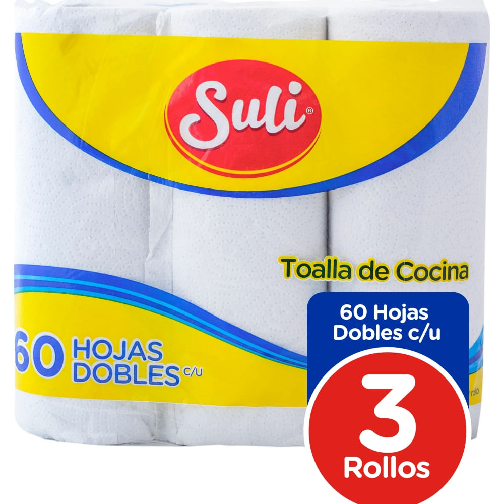 Toalla De Papel Para Cocina Tipo Mayordomo Suli 60 Hojas Dobles - 3 Rollos