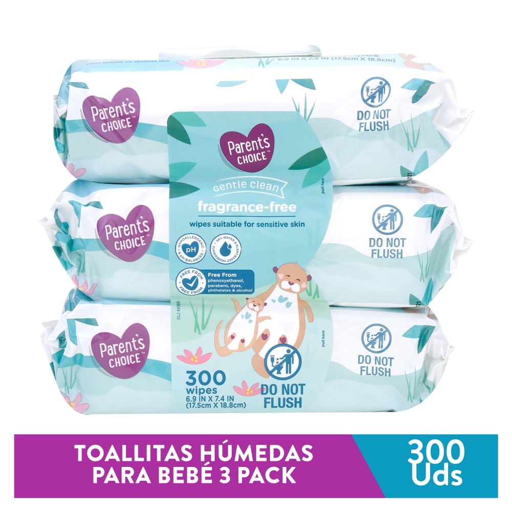 Toallitas húmedas Parent´s Choice sin fragancia 3 pack - 300 Uds
