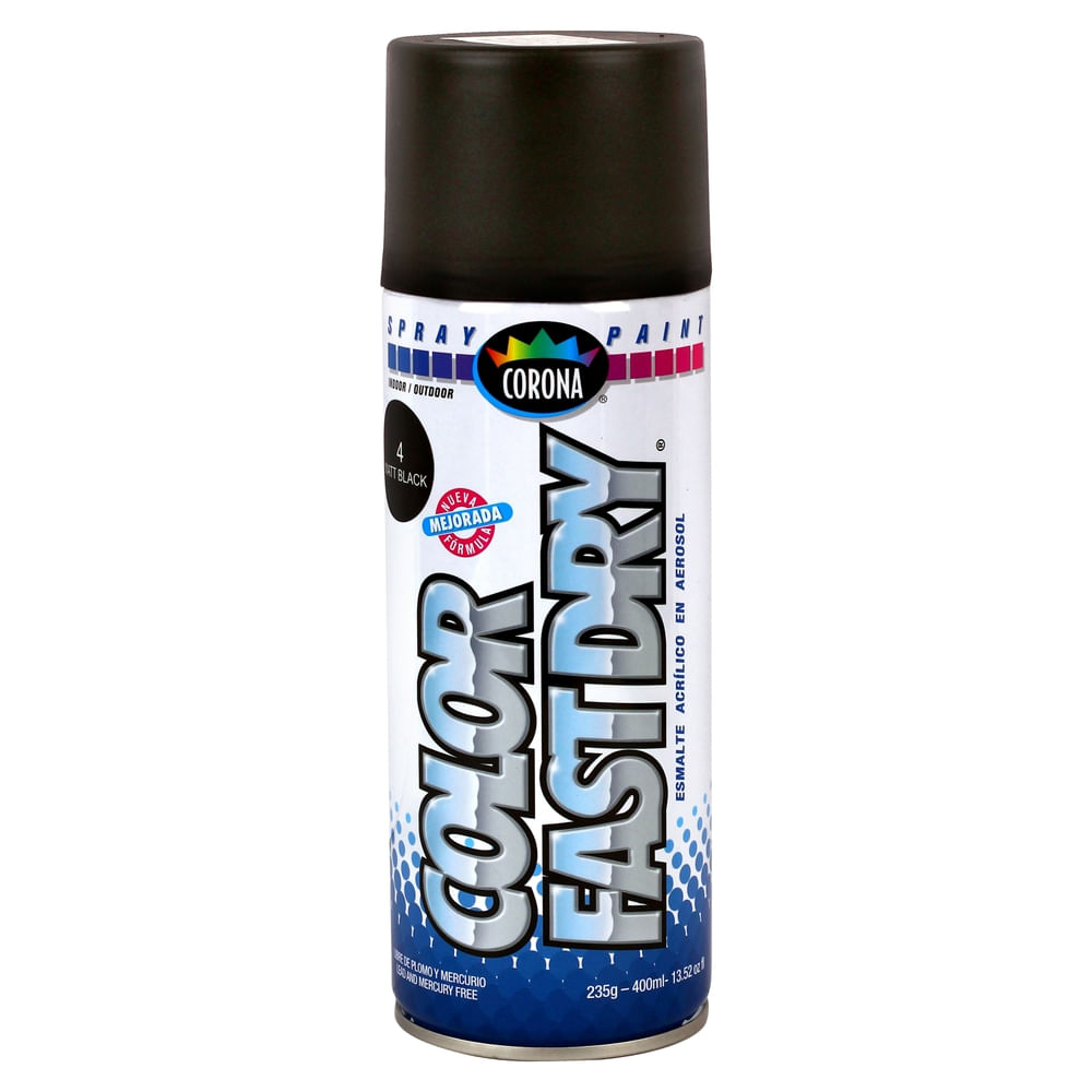 Pintura Anticorrosivo de Acrílico Corona Fast Dry Color Mate Negro para Interior y Exterior - 13.5 onzas