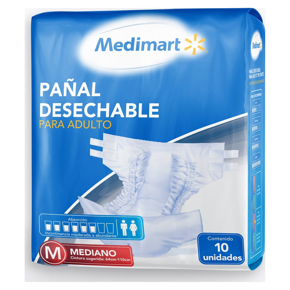 Pañales para Adulto Medimart Talla M - 10 uds-Precio indicado por panal incont/severa