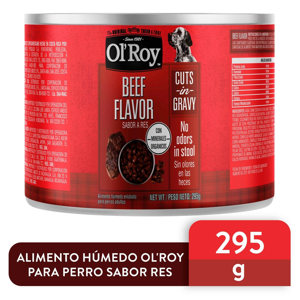 Alimento Húmedo para Perro Marca OlRoy Sabor Res - 295 gr