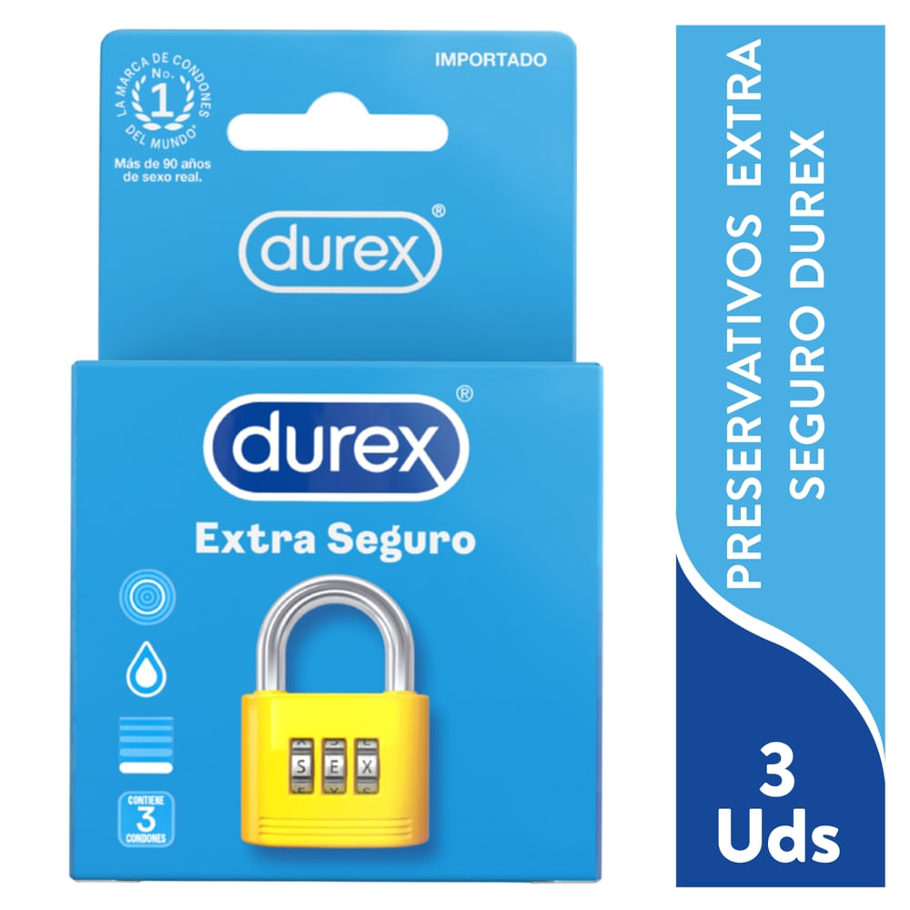 Condones Durex Extra Seguro Látex Natural Extra Lubricante, A Base De Silicona - 3Uds-Precio indicado por preservativos
