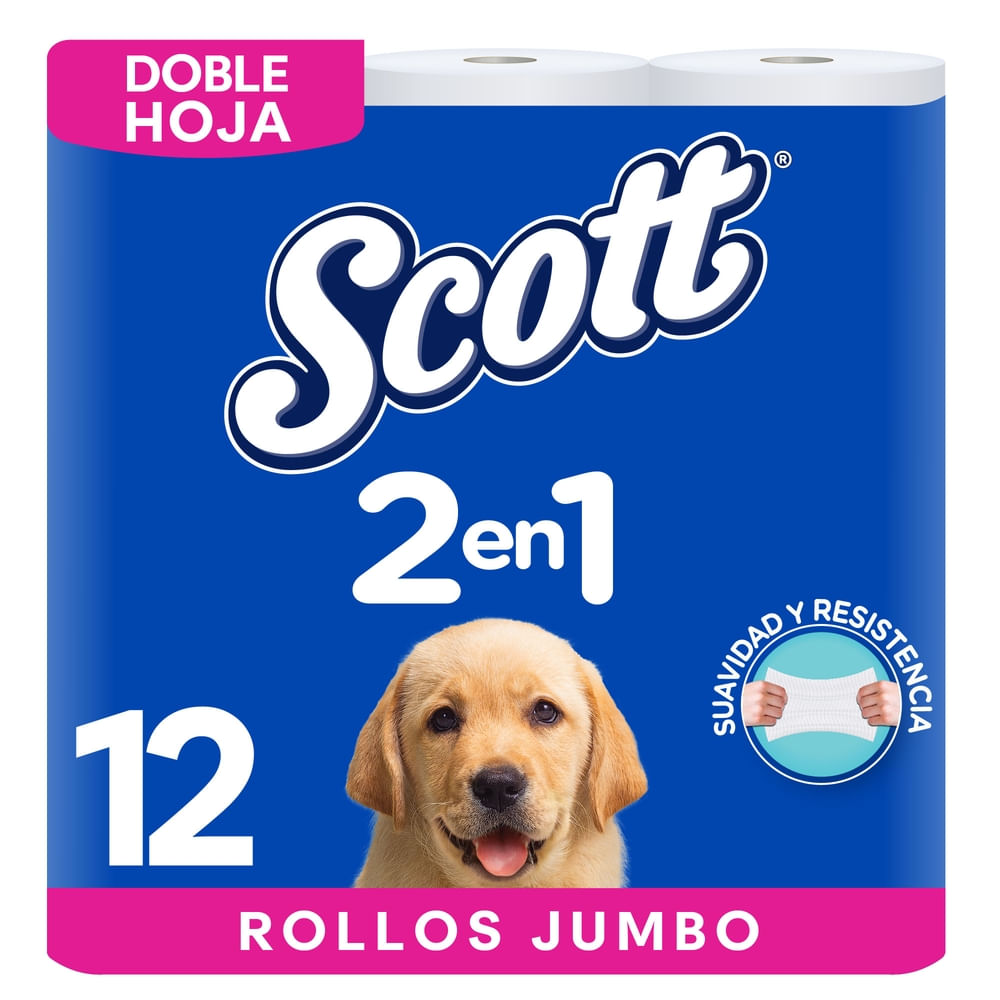 Papel Higiénico Scott 2 en 1 Doble Hoja  - 12 Rollos