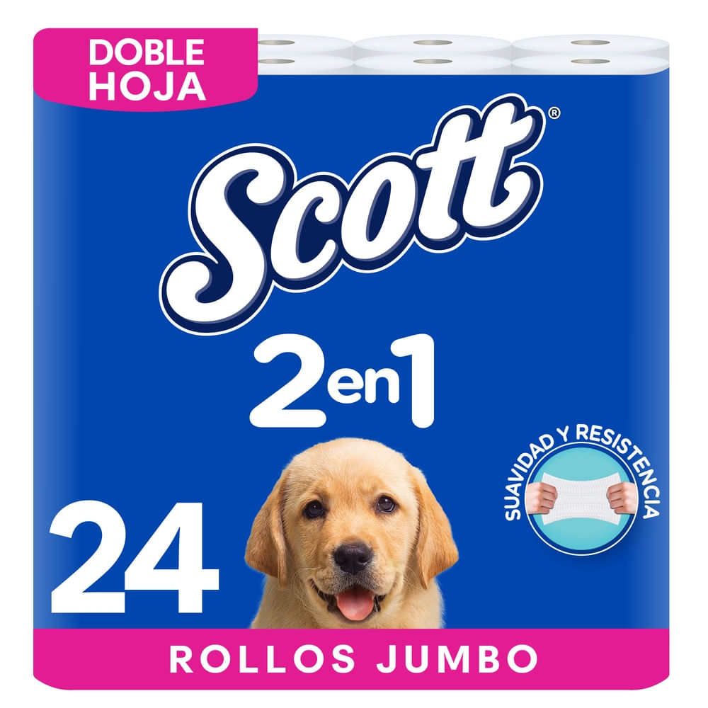 Papel Higiénico Scott 2 en 1 Doble Hoja - 24 Rollos