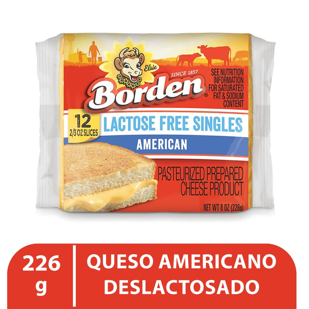 Queso Americano Borden Sin Lactosa 12 rebanadas - 226 g