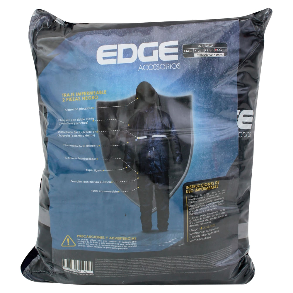 Traje impermeable para moto Edge negro talla XXL
