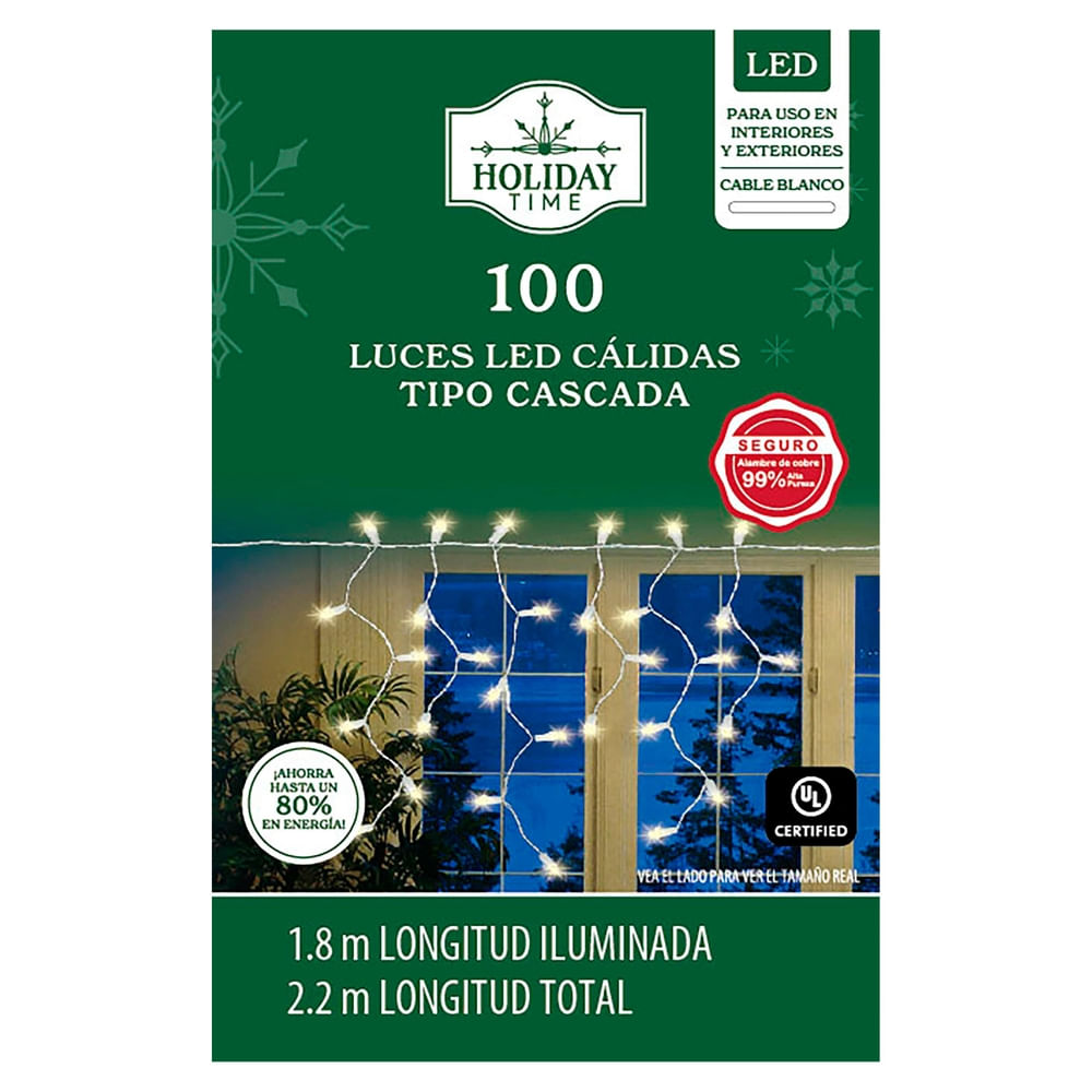 Luces LED Holiday Time en cascada claras para Navidad - 100 luces
