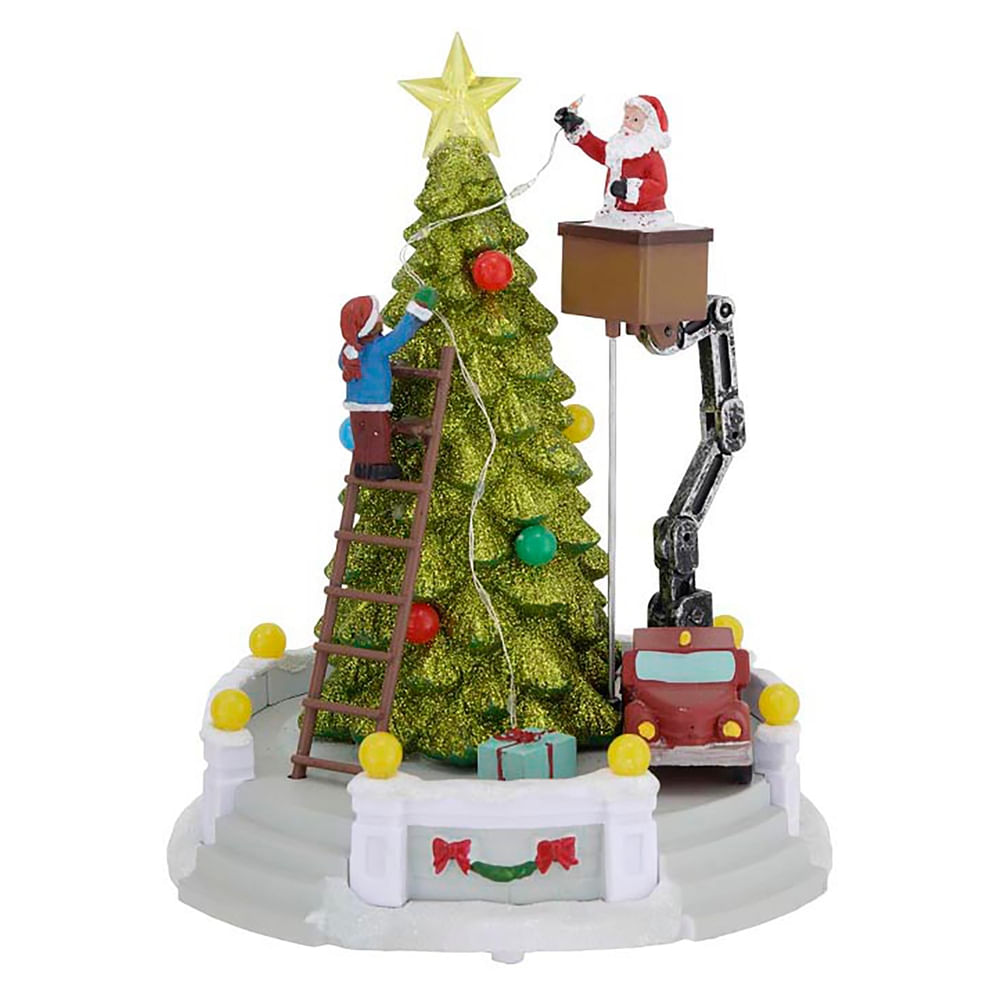 Decoración Holiday Time de árbol navideño animado e iluminado con baterías incluidas - 9 Pulgadas