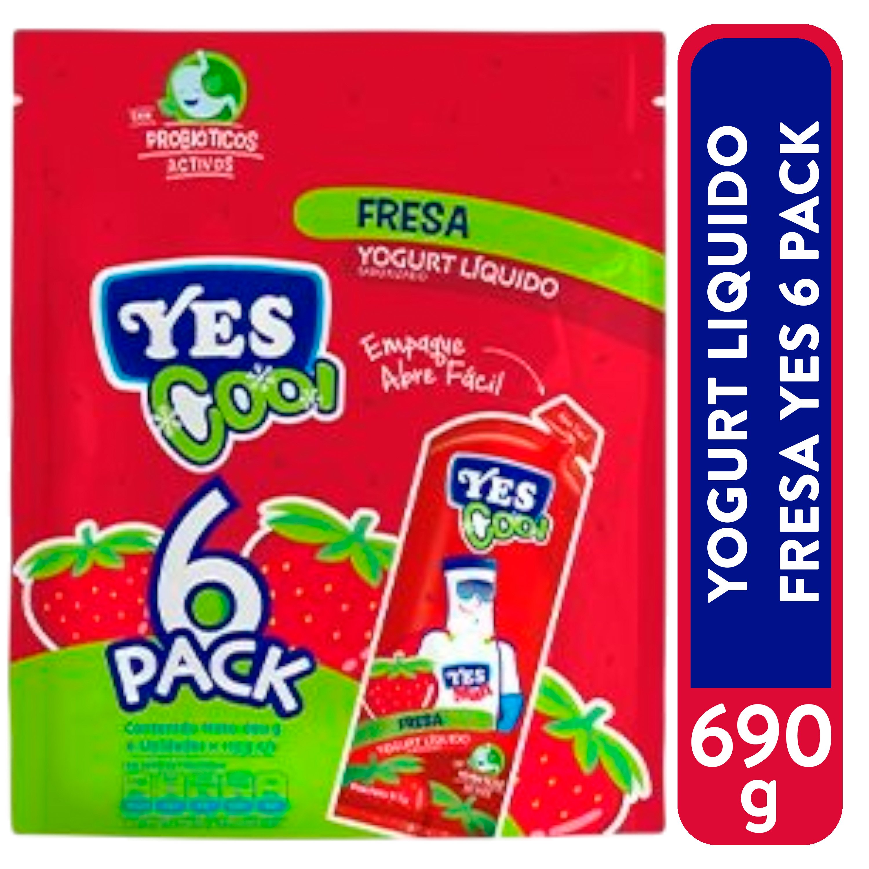 6 Pack Yogurt Yes Cool Fresa - 115 g
