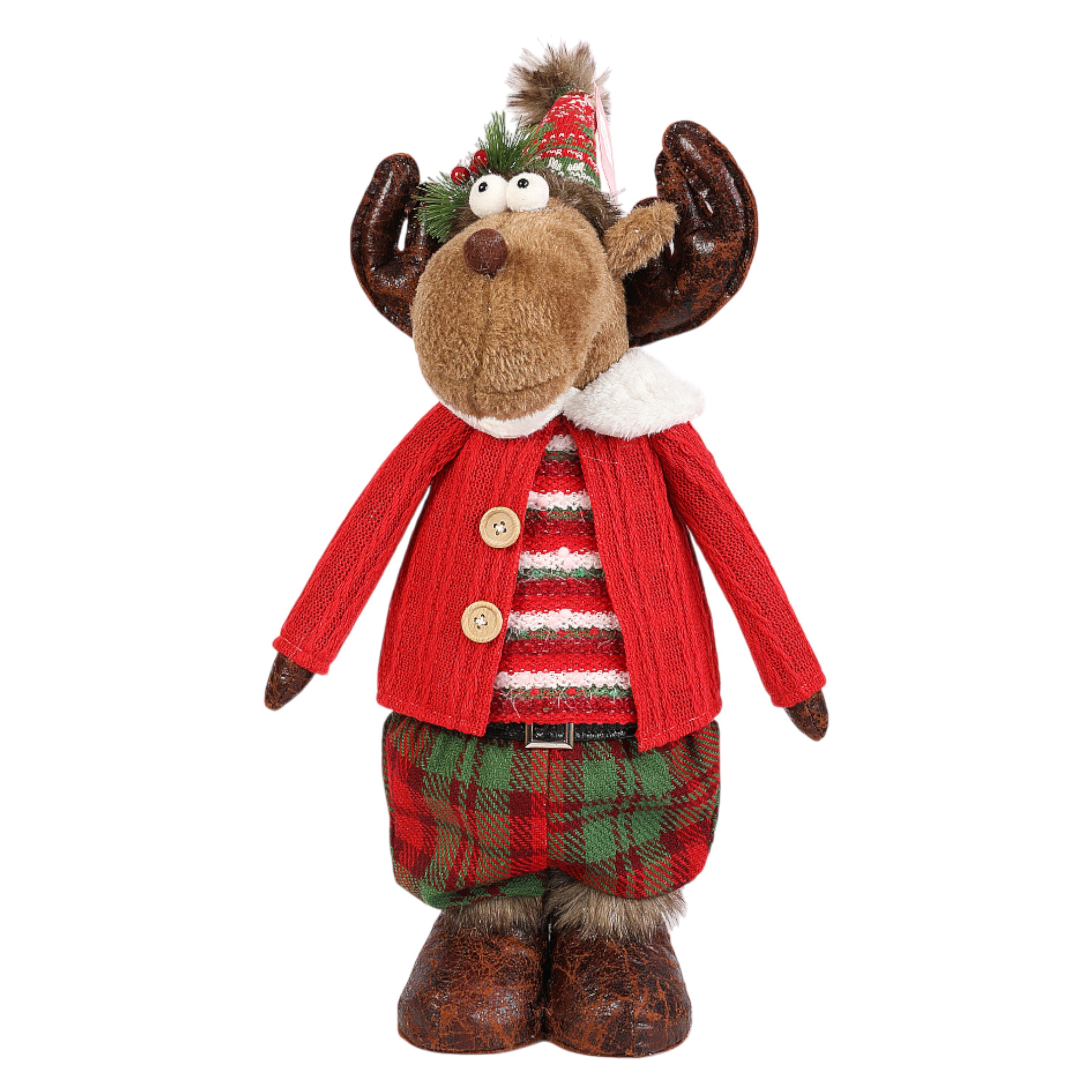 Figura Holiday Time de tela con forma de reno ajustable para Navidad - 64 cm
